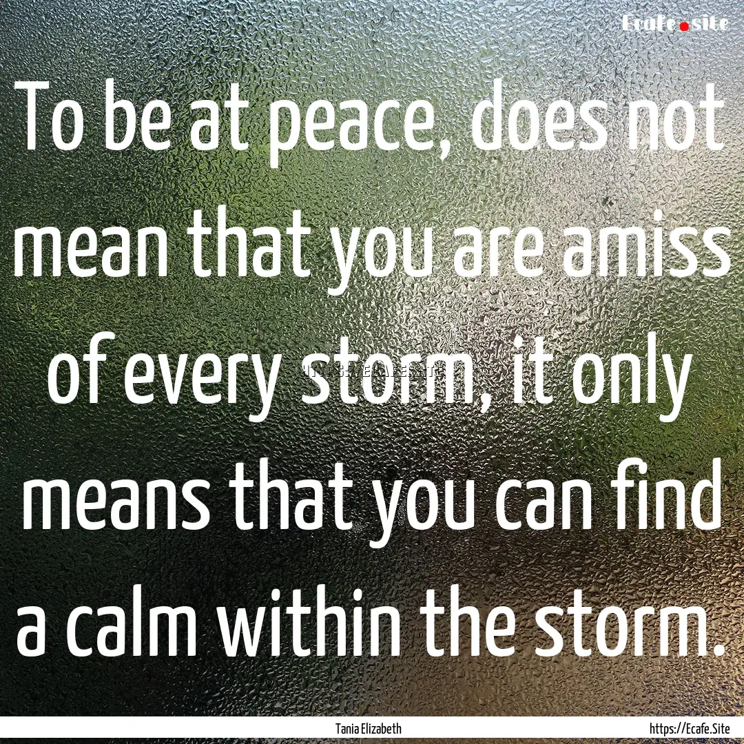 To be at peace, does not mean that you are.... : Quote by Tania Elizabeth