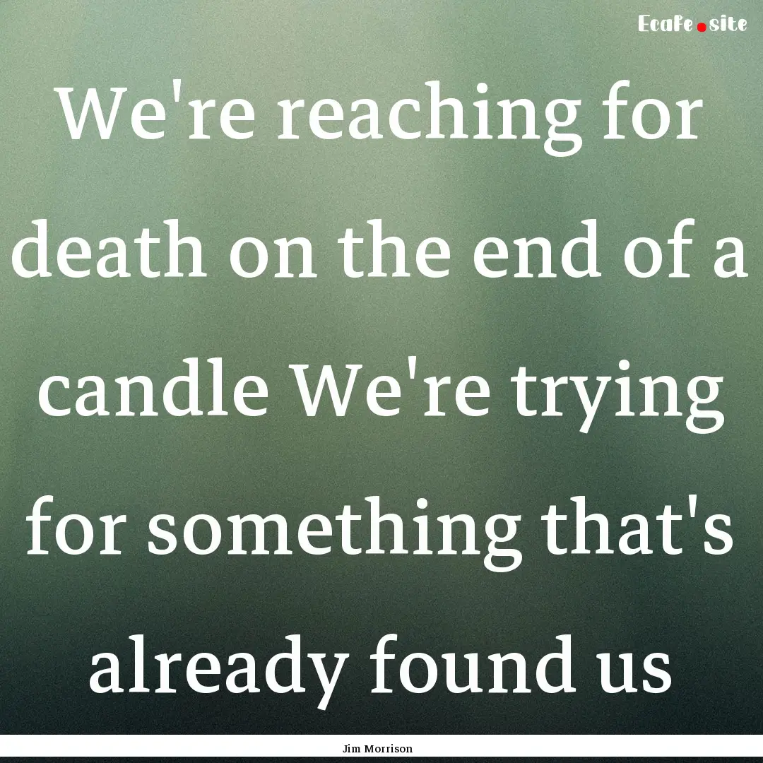 We're reaching for death on the end of a.... : Quote by Jim Morrison