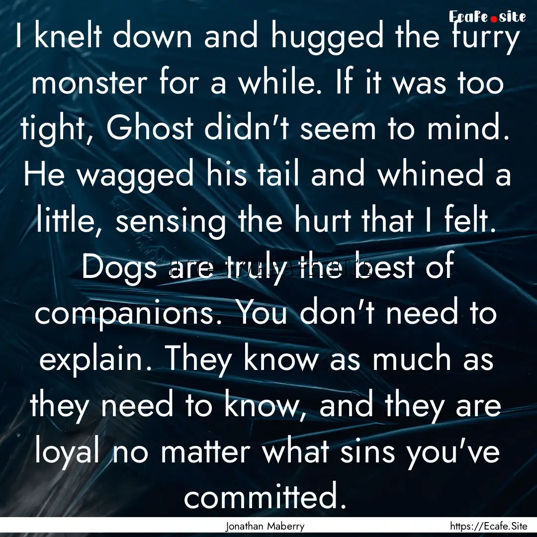 I knelt down and hugged the furry monster.... : Quote by Jonathan Maberry