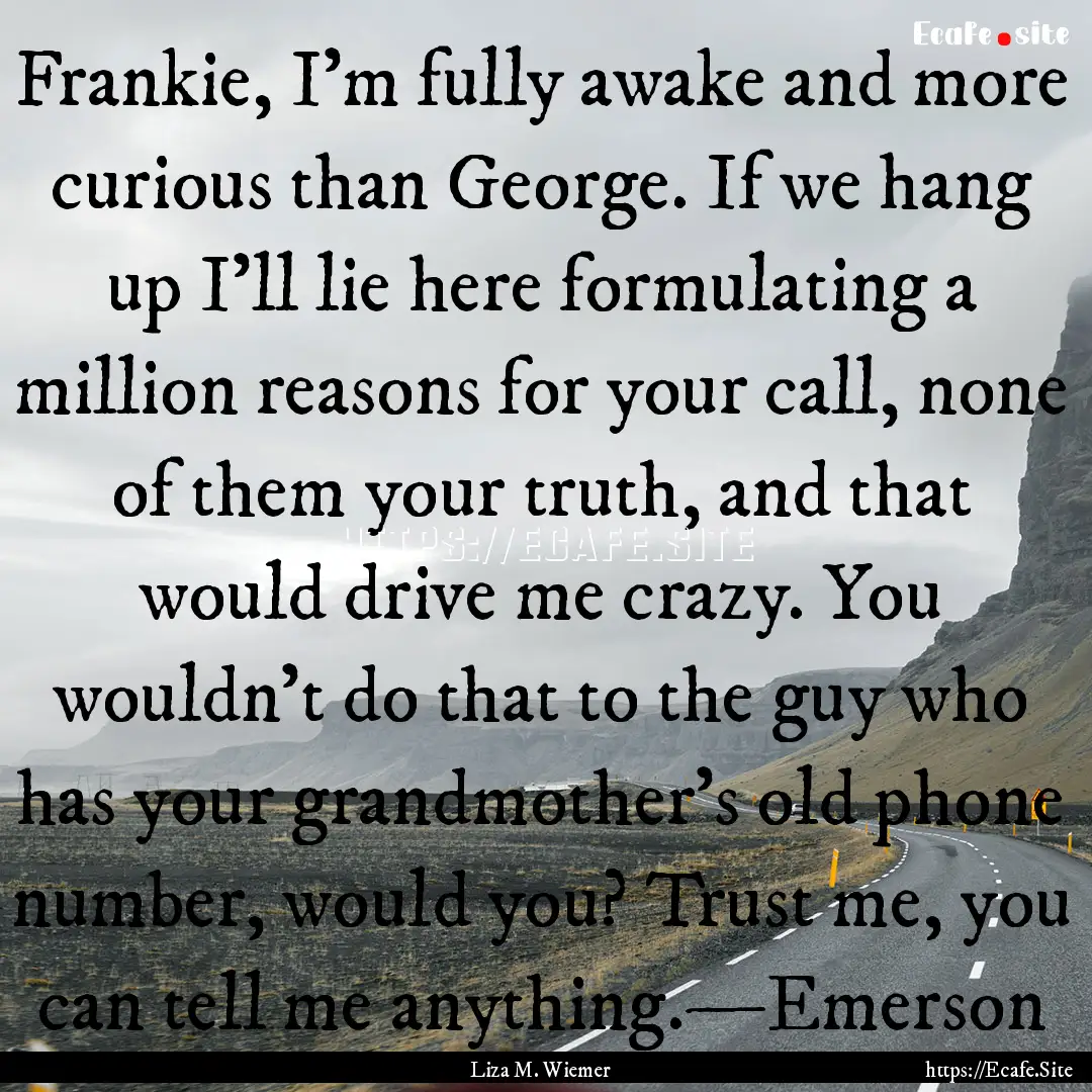 Frankie, I'm fully awake and more curious.... : Quote by Liza M. Wiemer