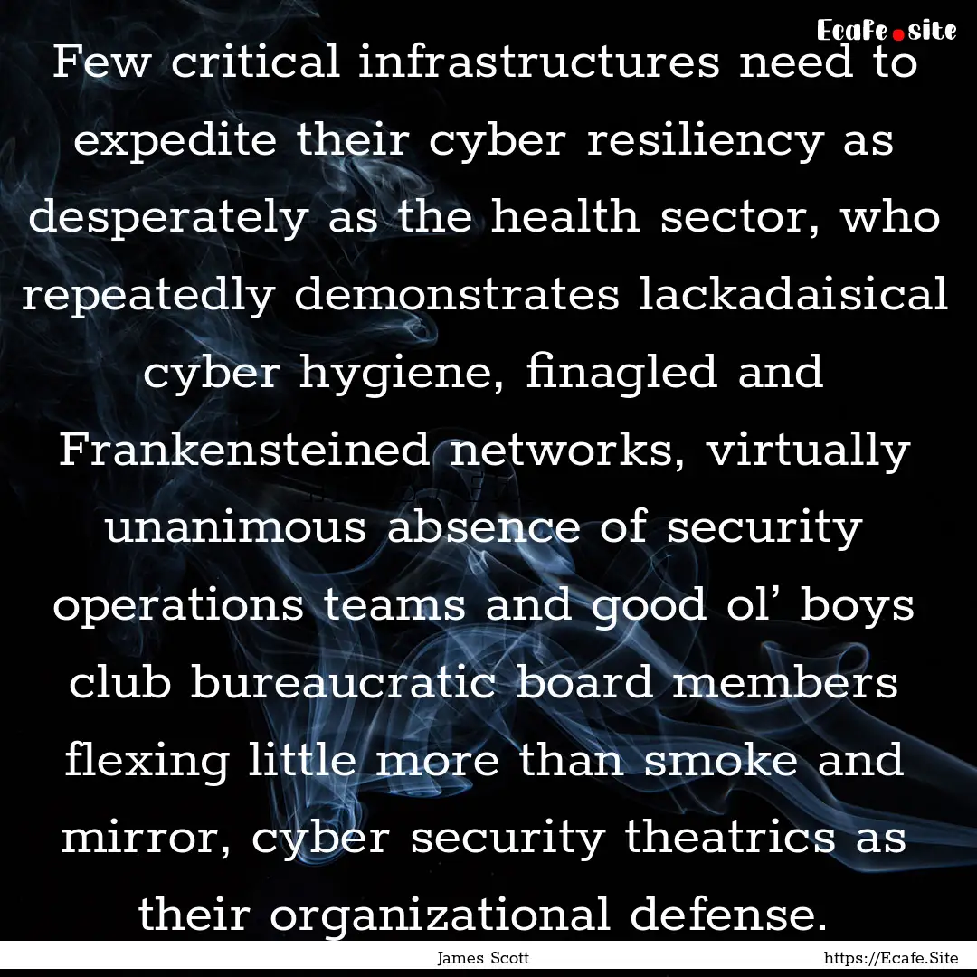 Few critical infrastructures need to expedite.... : Quote by James Scott