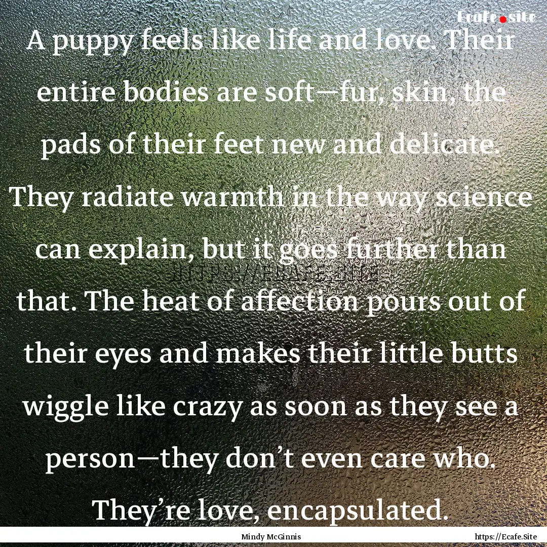 A puppy feels like life and love. Their entire.... : Quote by Mindy McGinnis