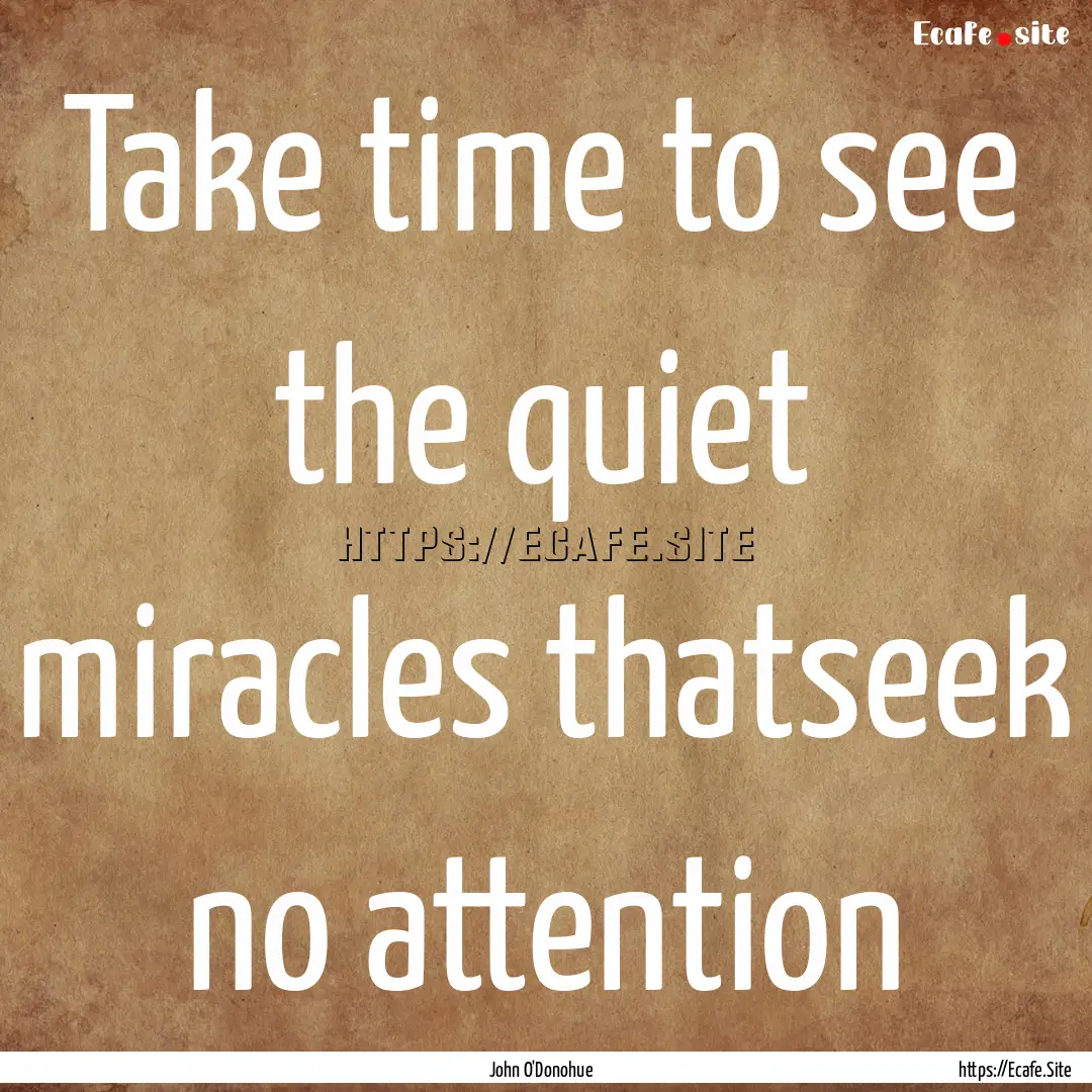 Take time to see the quiet miracles thatseek.... : Quote by John O'Donohue