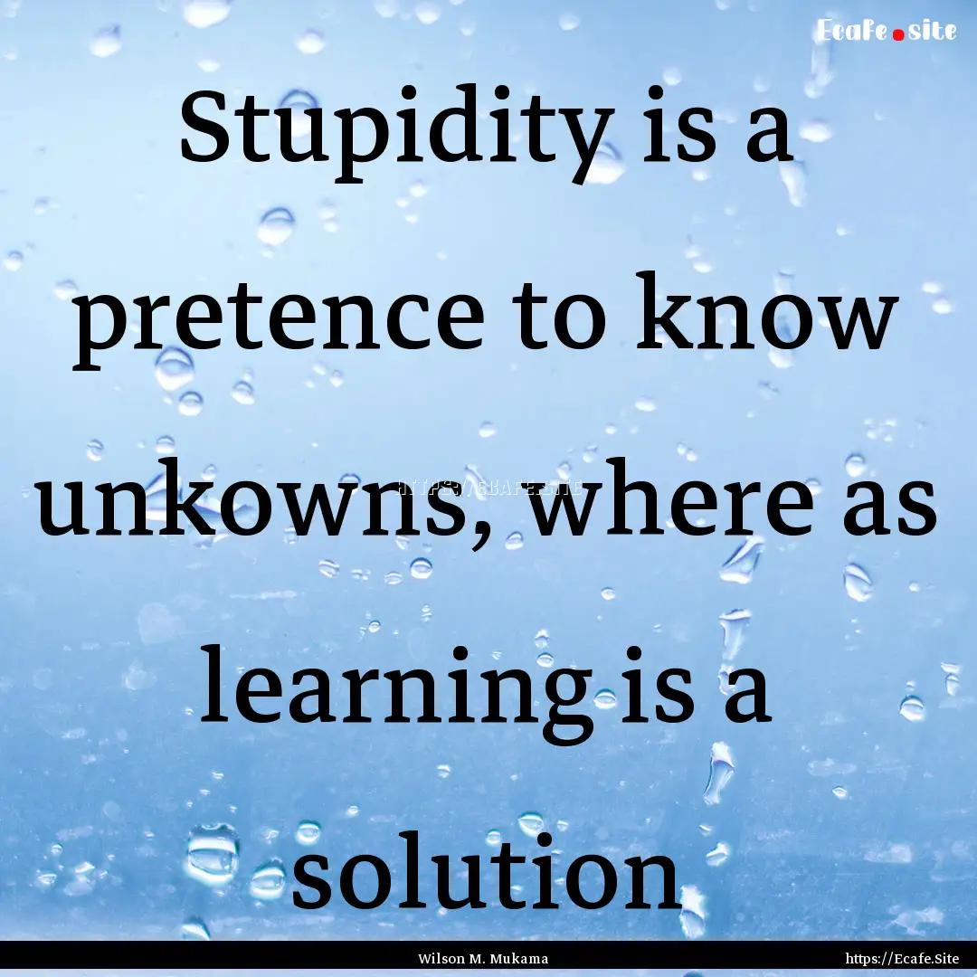 Stupidity is a pretence to know unkowns,.... : Quote by Wilson M. Mukama