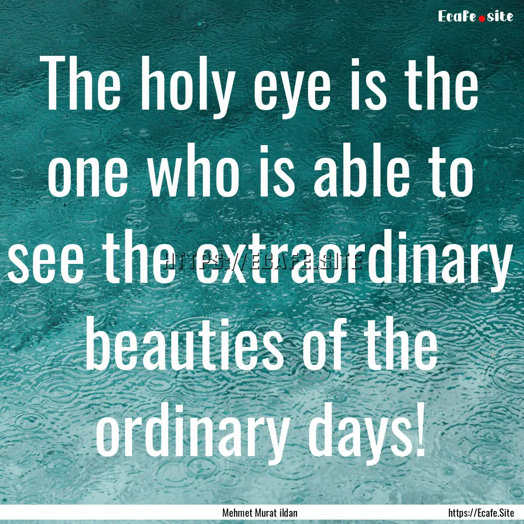 The holy eye is the one who is able to see.... : Quote by Mehmet Murat ildan