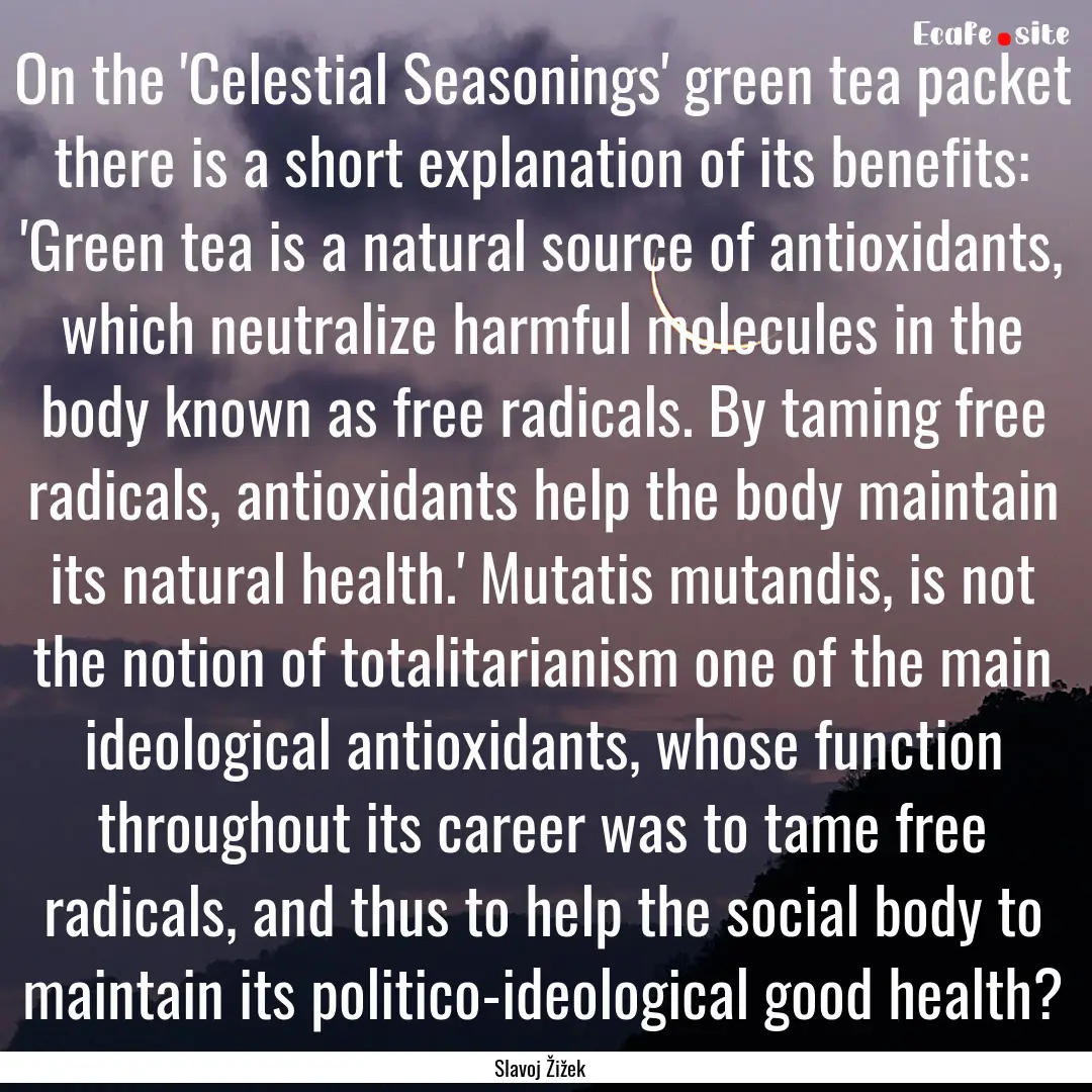 On the 'Celestial Seasonings' green tea packet.... : Quote by Slavoj Žižek