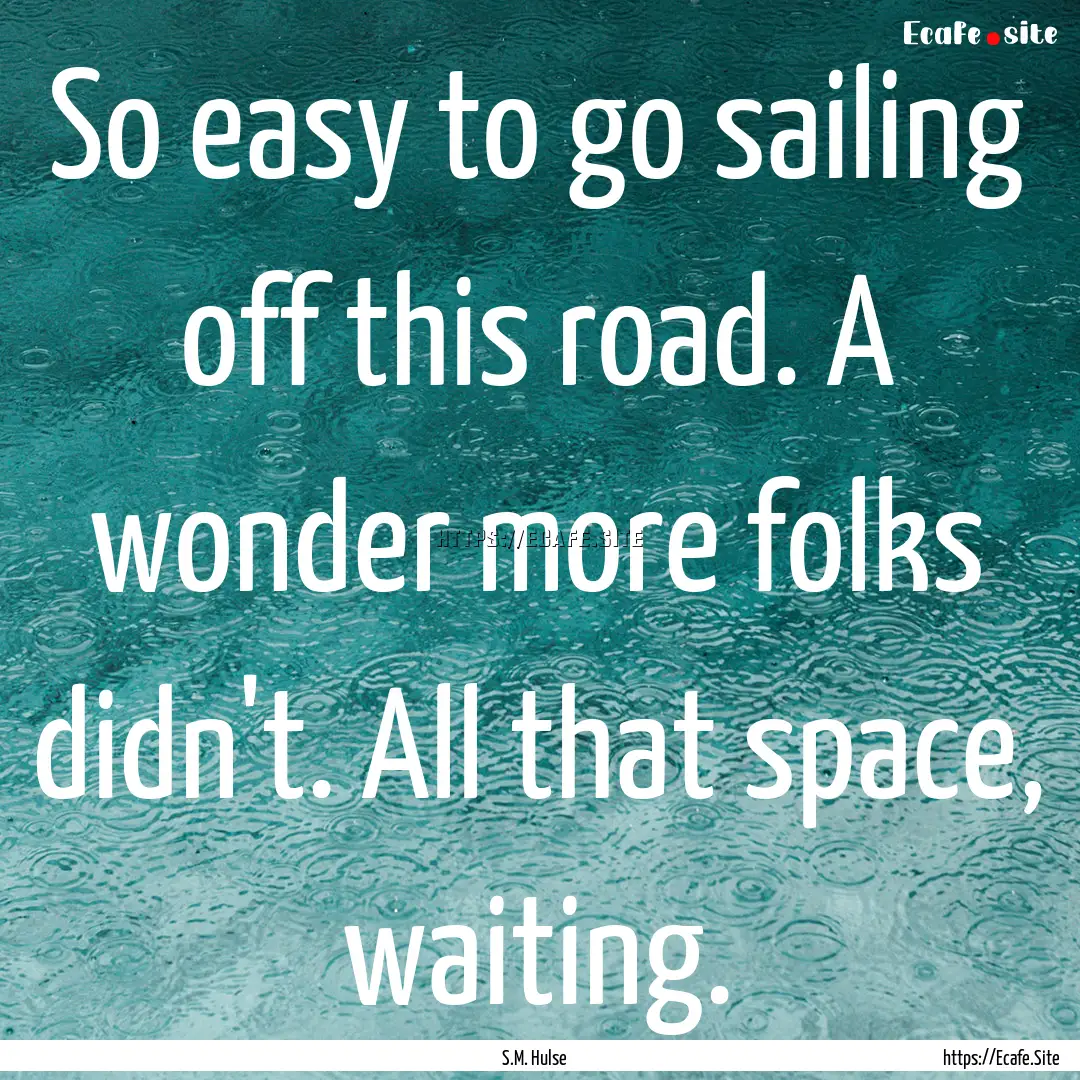 So easy to go sailing off this road. A wonder.... : Quote by S.M. Hulse