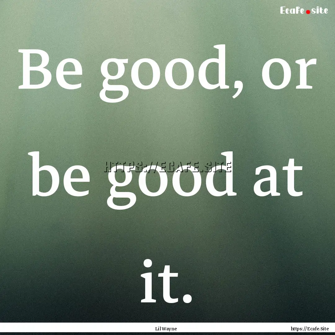 Be good, or be good at it. : Quote by Lil Wayne