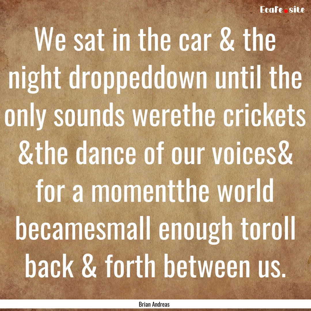 We sat in the car & the night droppeddown.... : Quote by Brian Andreas