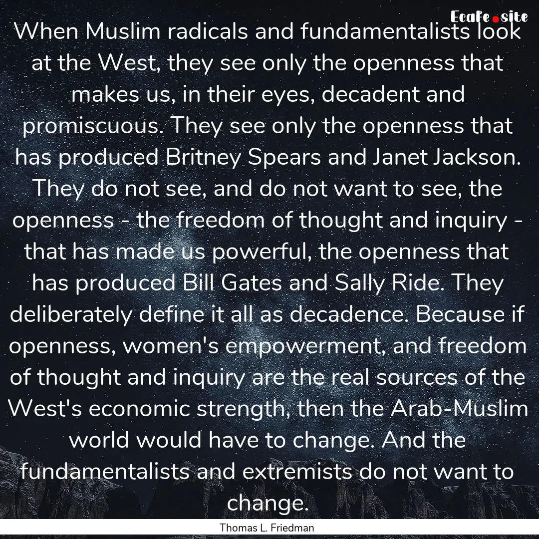 When Muslim radicals and fundamentalists.... : Quote by Thomas L. Friedman