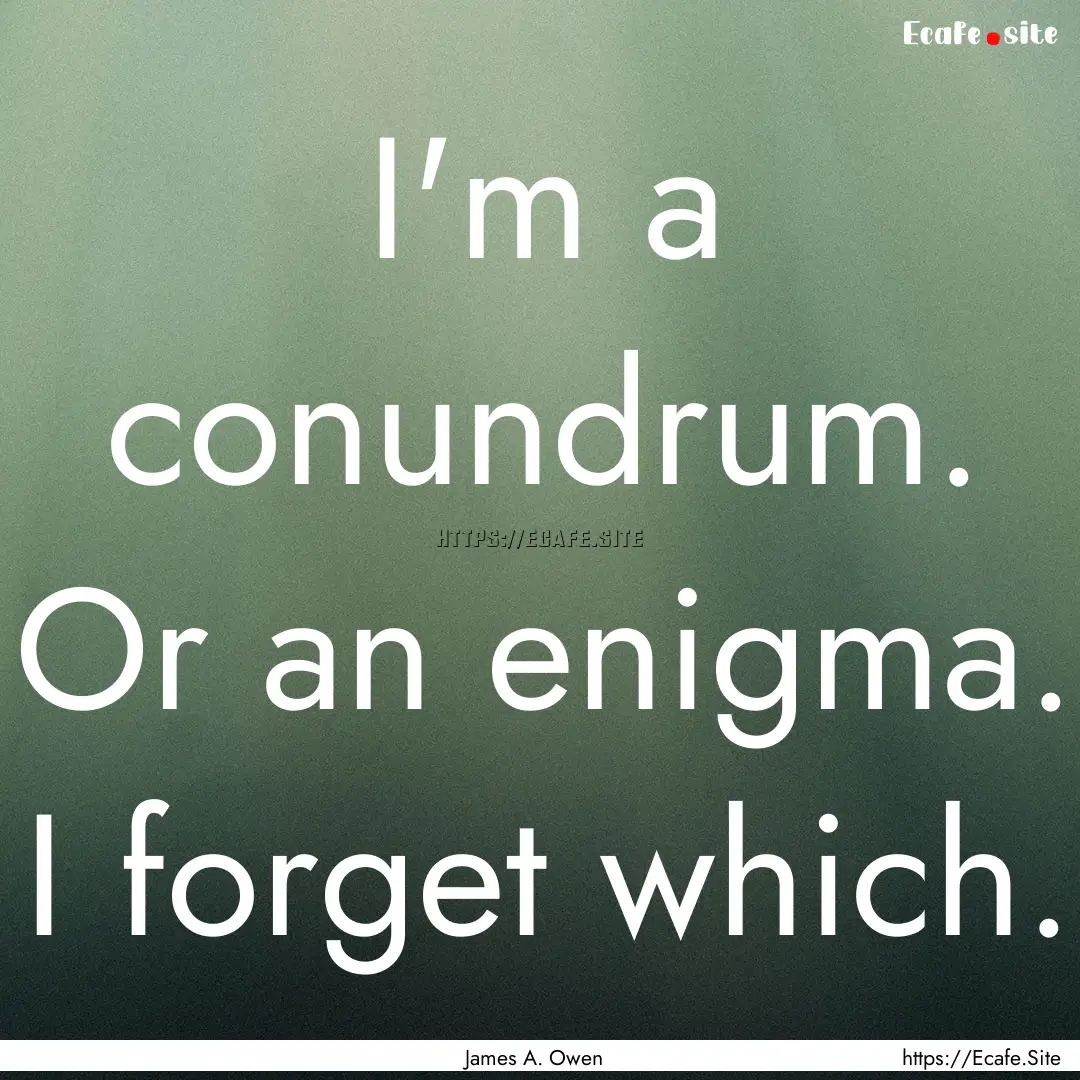 I'm a conundrum. Or an enigma. I forget which..... : Quote by James A. Owen