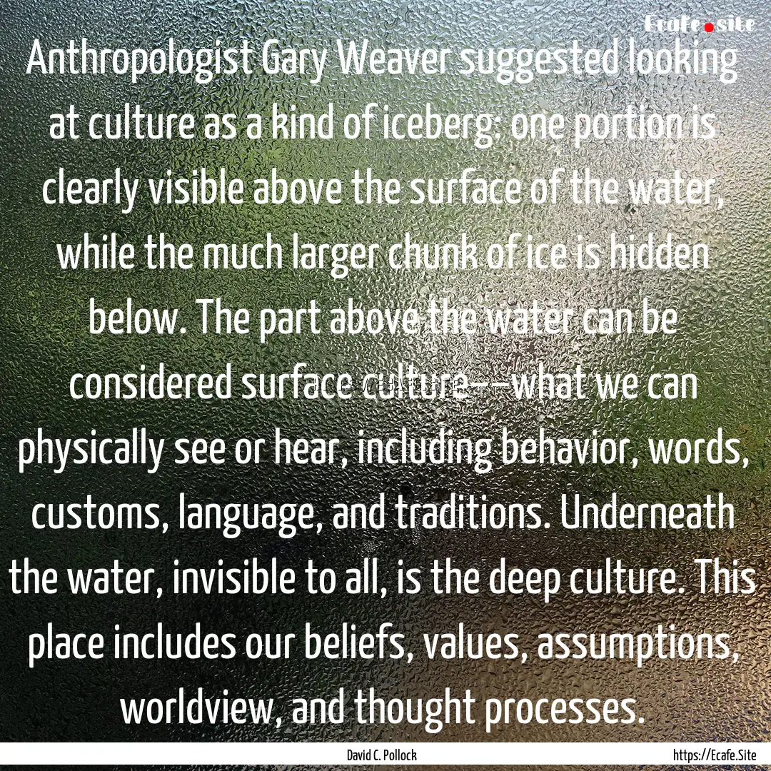 Anthropologist Gary Weaver suggested looking.... : Quote by David C. Pollock