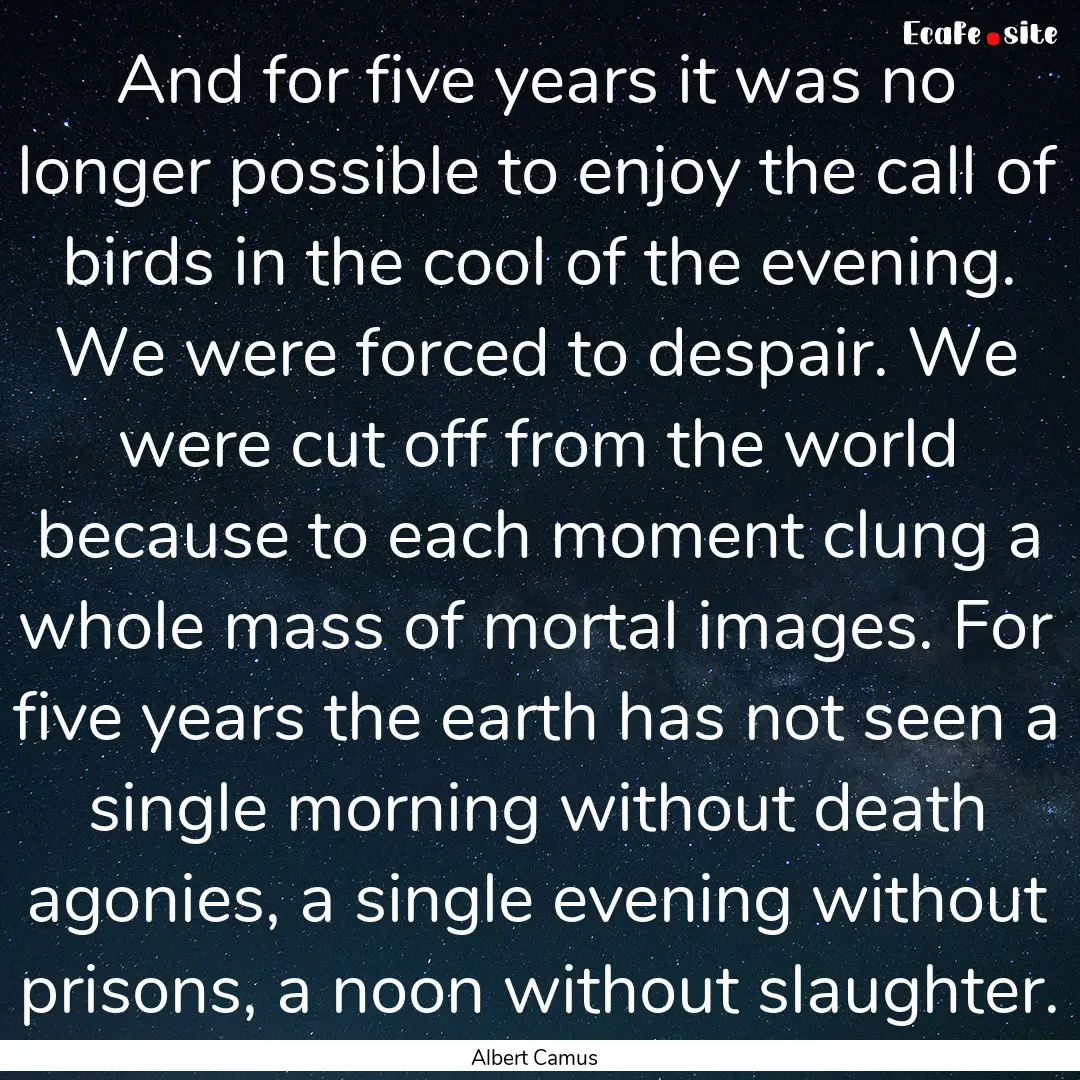 And for five years it was no longer possible.... : Quote by Albert Camus