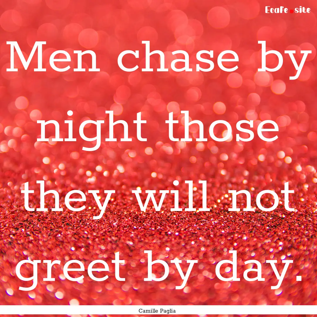 Men chase by night those they will not greet.... : Quote by Camille Paglia