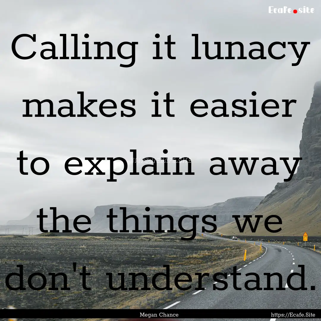 Calling it lunacy makes it easier to explain.... : Quote by Megan Chance