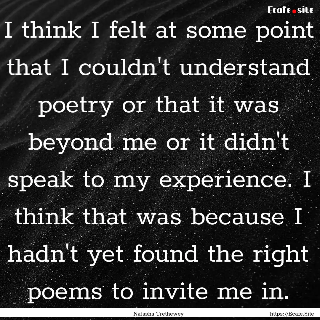 I think I felt at some point that I couldn't.... : Quote by Natasha Trethewey