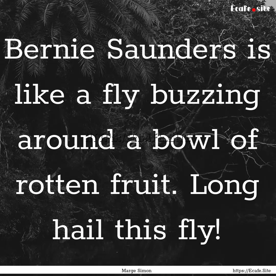 Bernie Saunders is like a fly buzzing around.... : Quote by Marge Simon