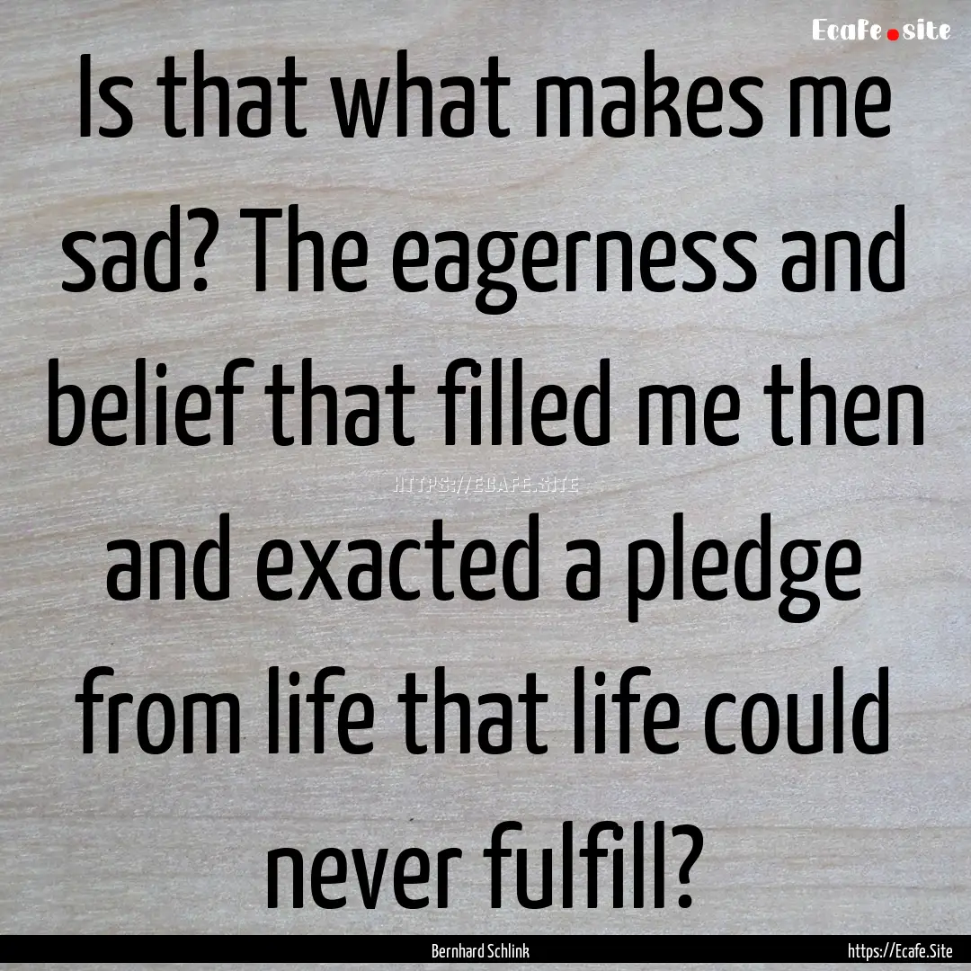 Is that what makes me sad? The eagerness.... : Quote by Bernhard Schlink