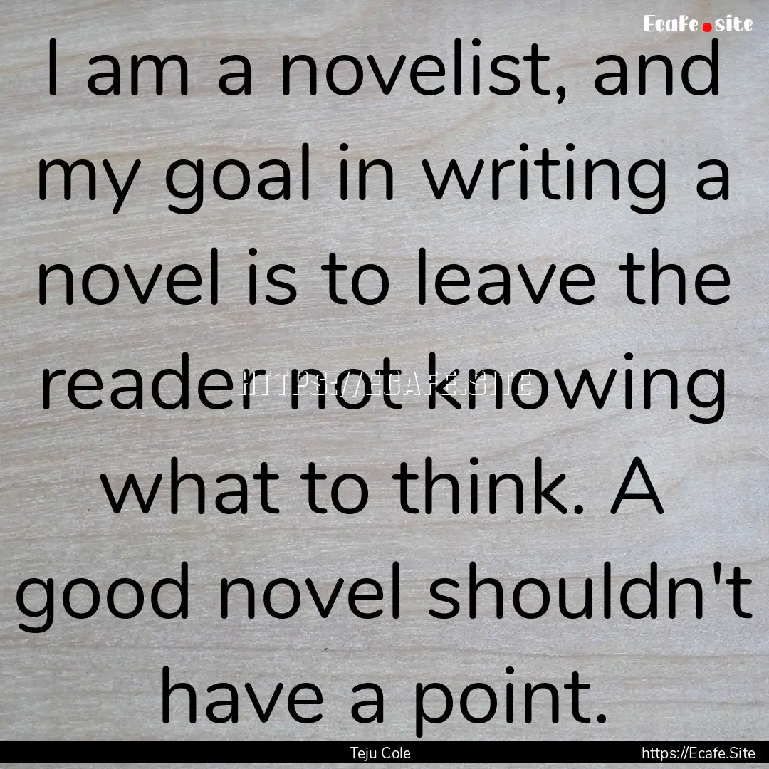 I am a novelist, and my goal in writing a.... : Quote by Teju Cole