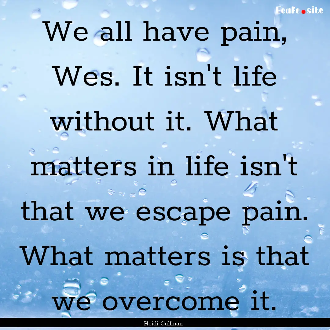 We all have pain, Wes. It isn't life without.... : Quote by Heidi Cullinan