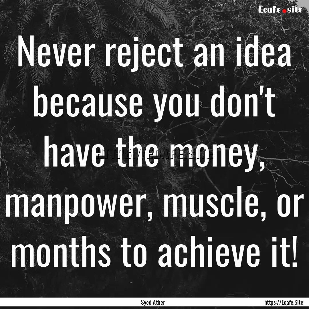 Never reject an idea because you don't have.... : Quote by Syed Ather