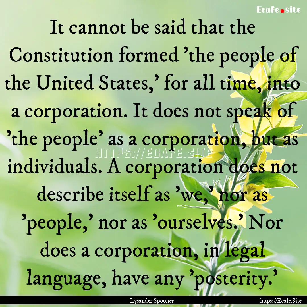 It cannot be said that the Constitution formed.... : Quote by Lysander Spooner