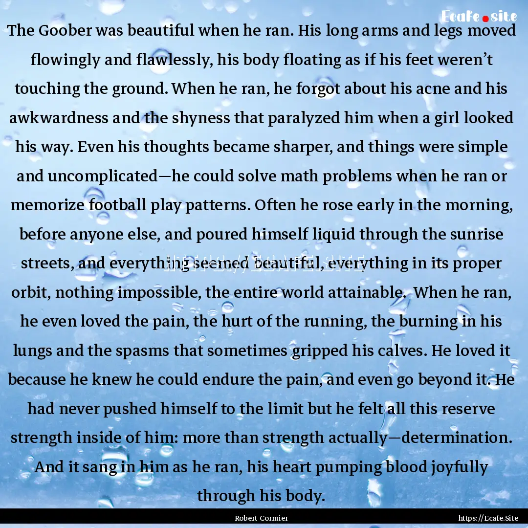 The Goober was beautiful when he ran. His.... : Quote by Robert Cormier