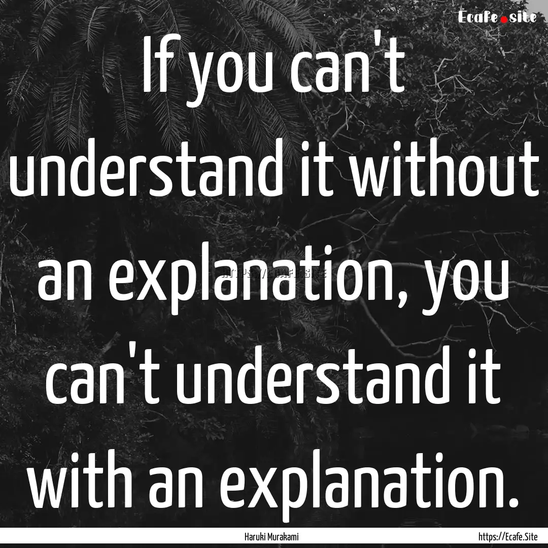 If you can't understand it without an explanation,.... : Quote by Haruki Murakami