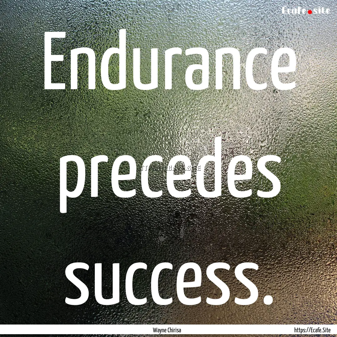 Endurance precedes success. : Quote by Wayne Chirisa