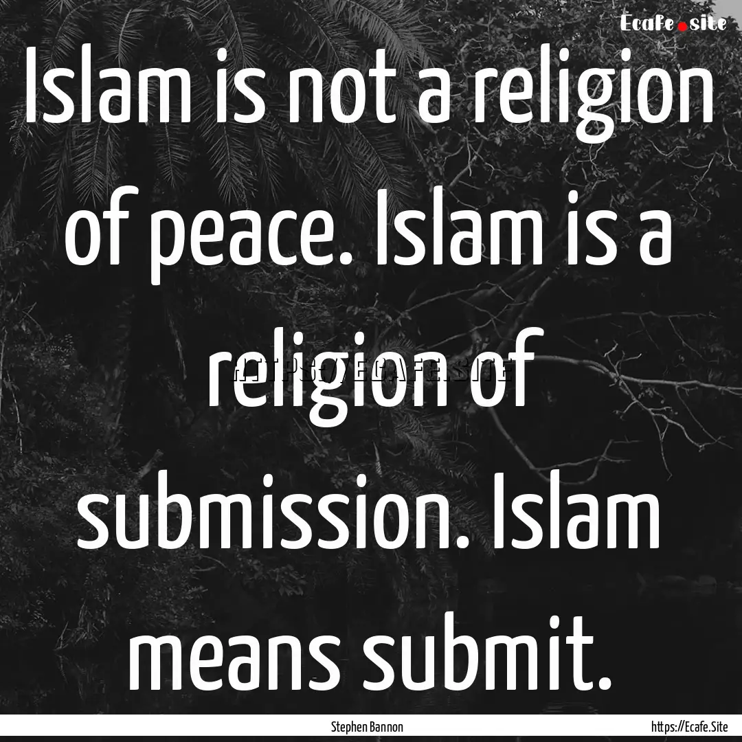 Islam is not a religion of peace. Islam is.... : Quote by Stephen Bannon