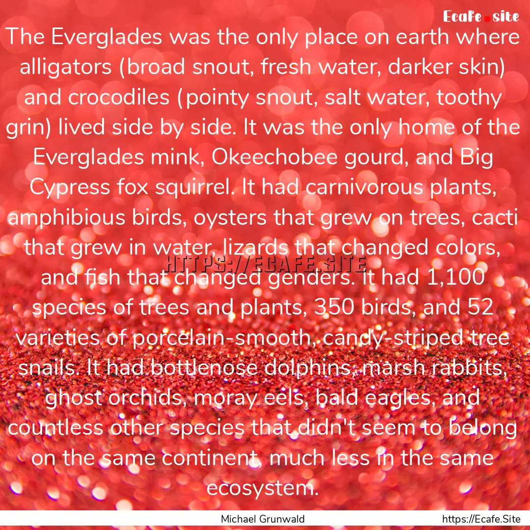 The Everglades was the only place on earth.... : Quote by Michael Grunwald