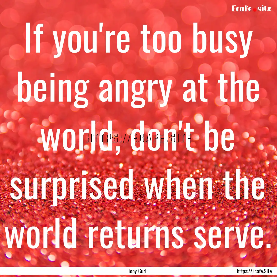 If you're too busy being angry at the world,.... : Quote by Tony Curl