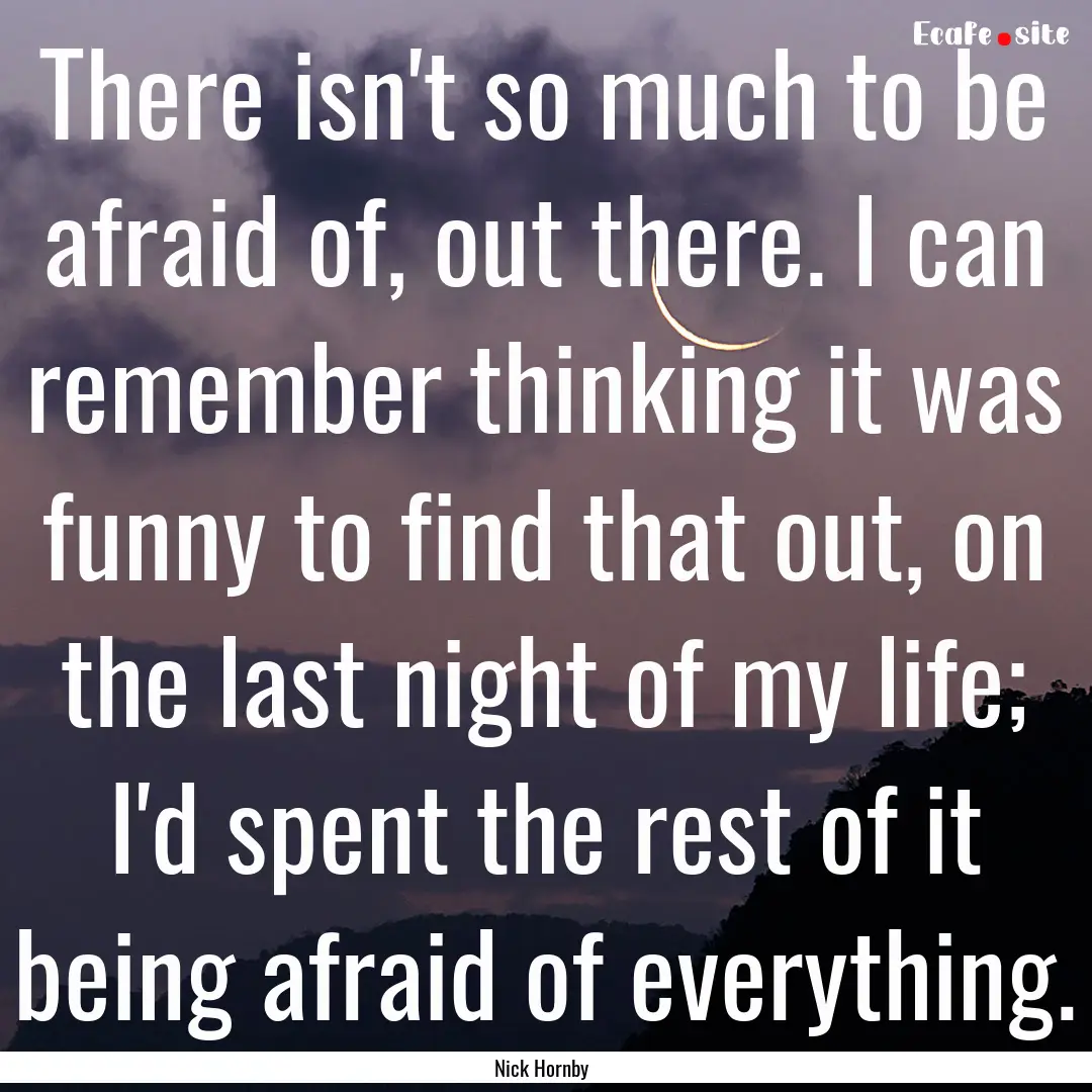 There isn't so much to be afraid of, out.... : Quote by Nick Hornby