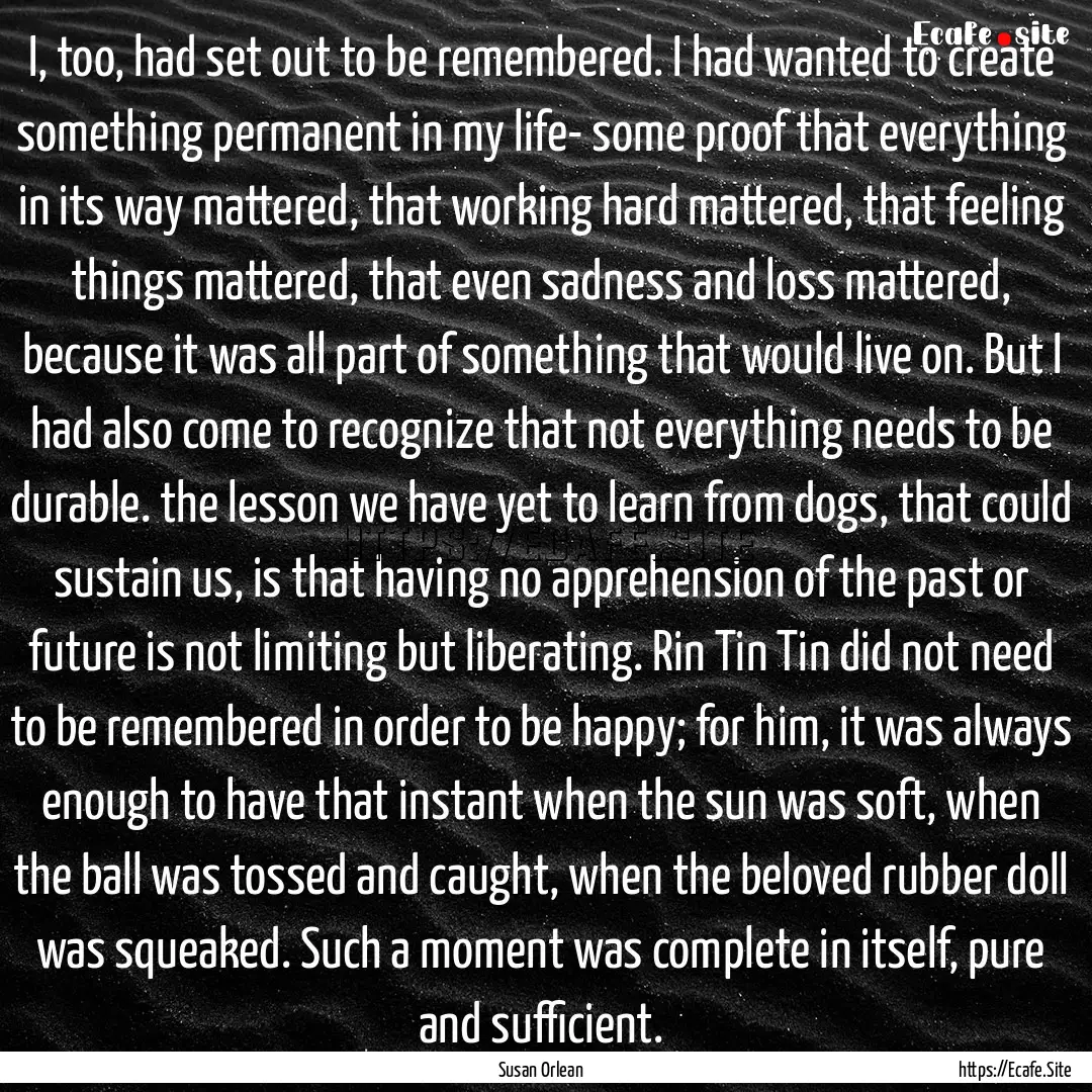 I, too, had set out to be remembered. I had.... : Quote by Susan Orlean