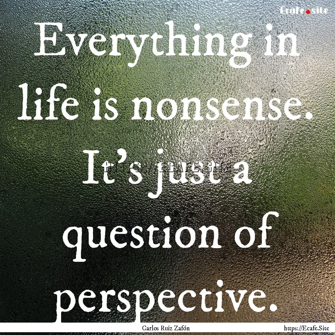 Everything in life is nonsense. It's just.... : Quote by Carlos Ruiz Zafón