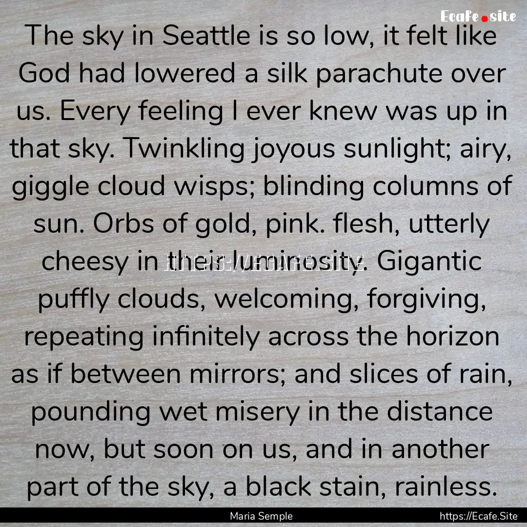 The sky in Seattle is so low, it felt like.... : Quote by Maria Semple