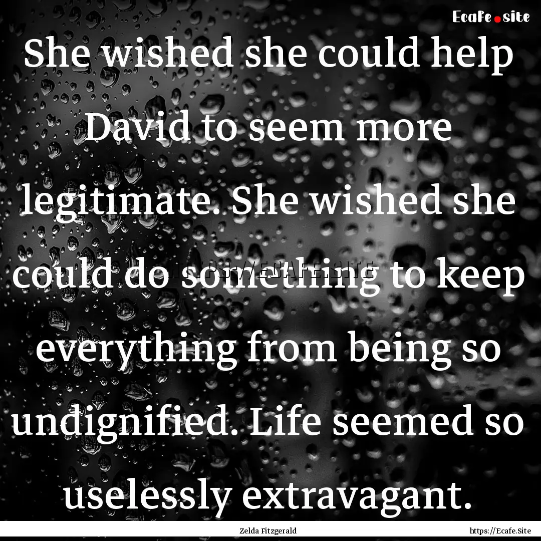 She wished she could help David to seem more.... : Quote by Zelda Fitzgerald