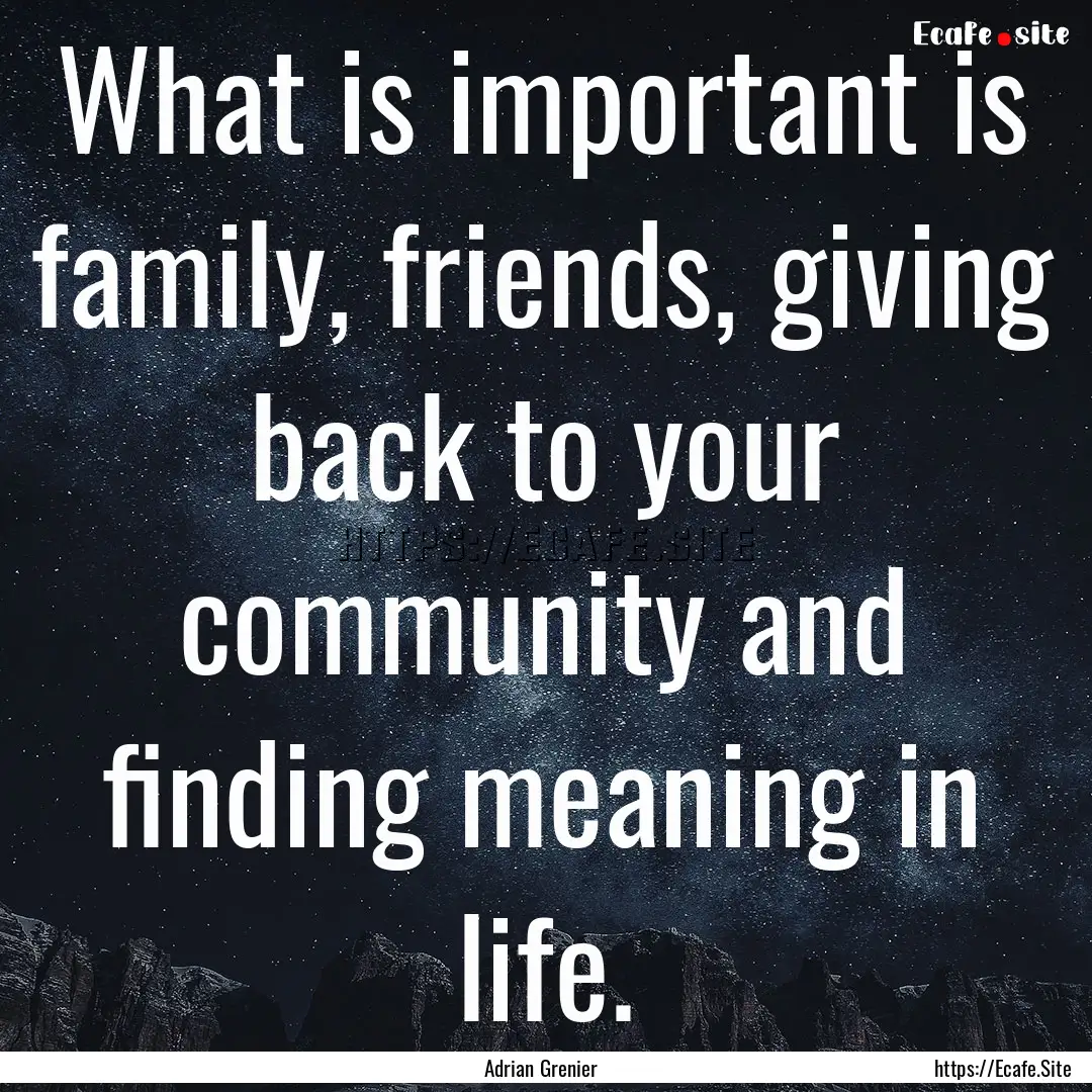 What is important is family, friends, giving.... : Quote by Adrian Grenier