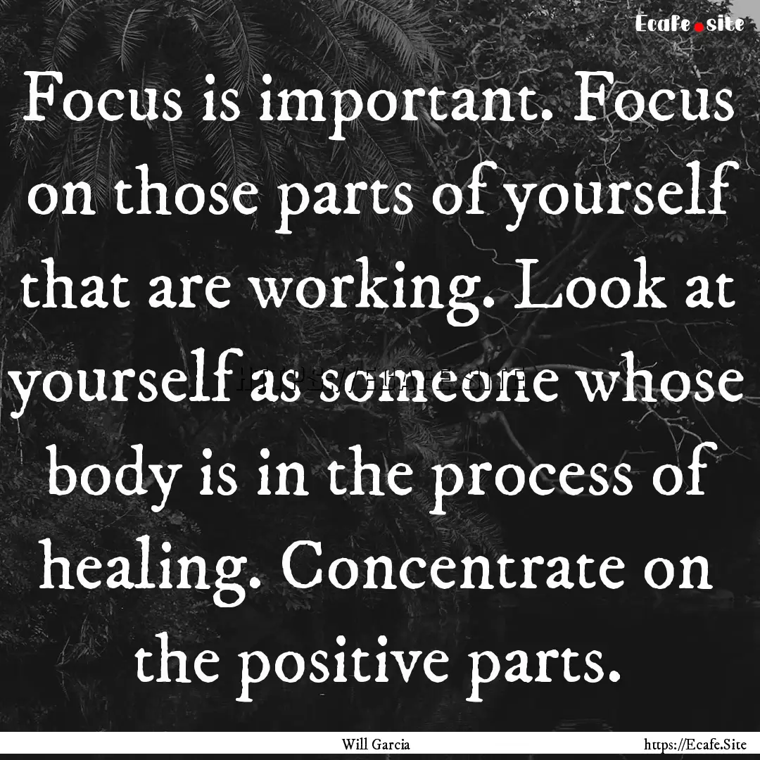 Focus is important. Focus on those parts.... : Quote by Will Garcia