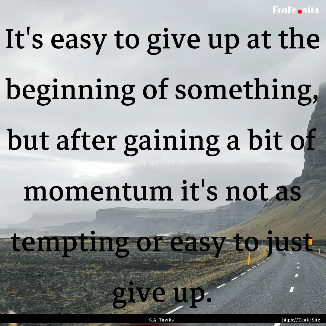 It's easy to give up at the beginning of.... : Quote by S.A. Tawks