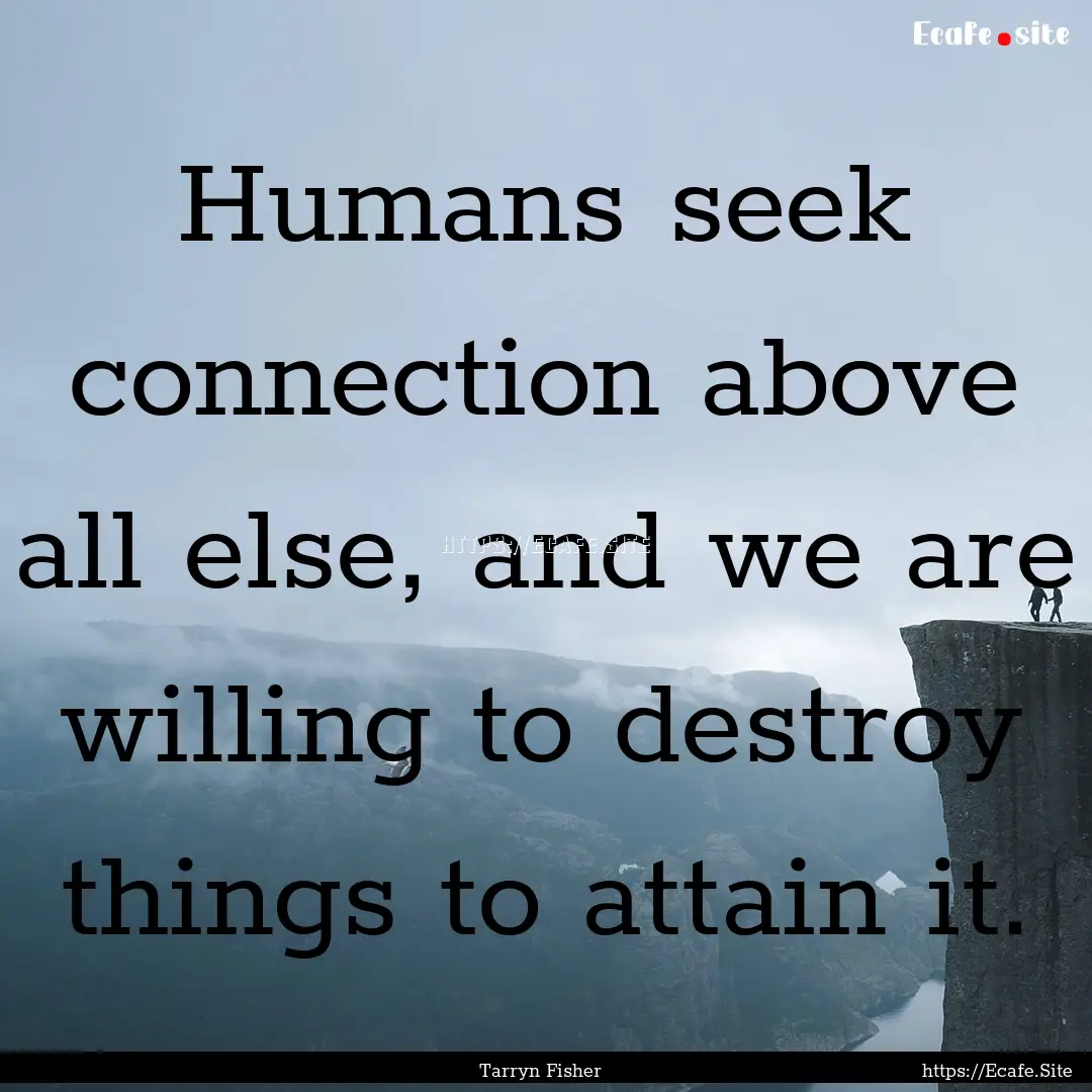 Humans seek connection above all else, and.... : Quote by Tarryn Fisher