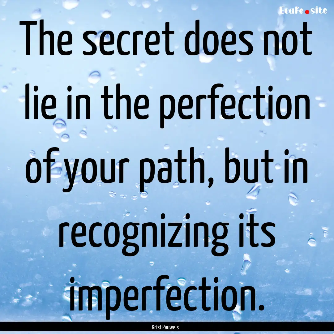 The secret does not lie in the perfection.... : Quote by Krist Pauwels