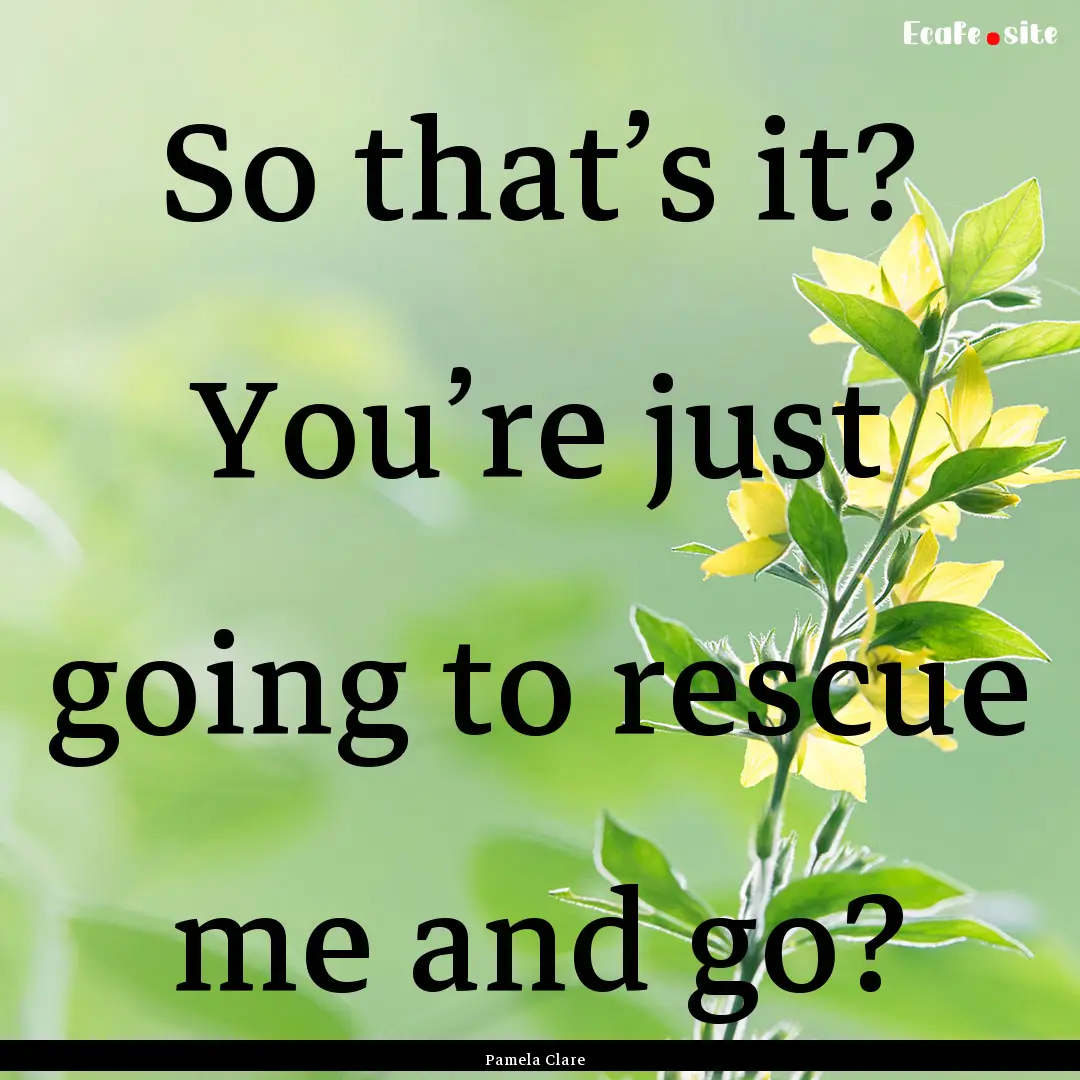 So that’s it? You’re just going to rescue.... : Quote by Pamela Clare