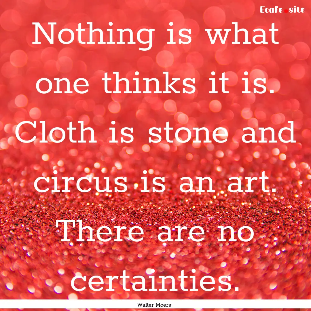 Nothing is what one thinks it is. Cloth is.... : Quote by Walter Moers