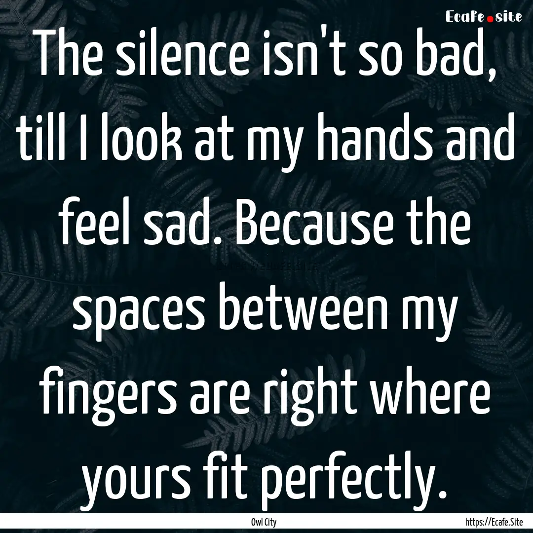 The silence isn't so bad, till I look at.... : Quote by Owl City