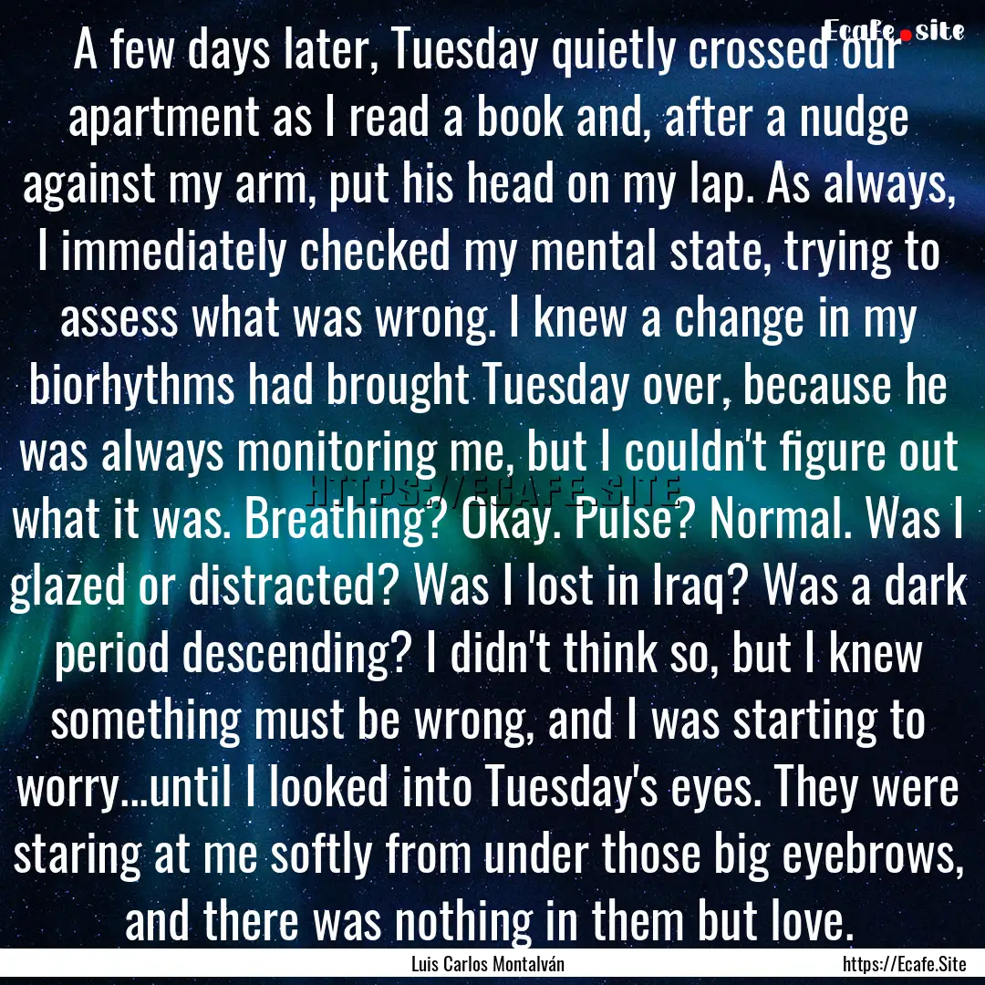 A few days later, Tuesday quietly crossed.... : Quote by Luis Carlos Montalván