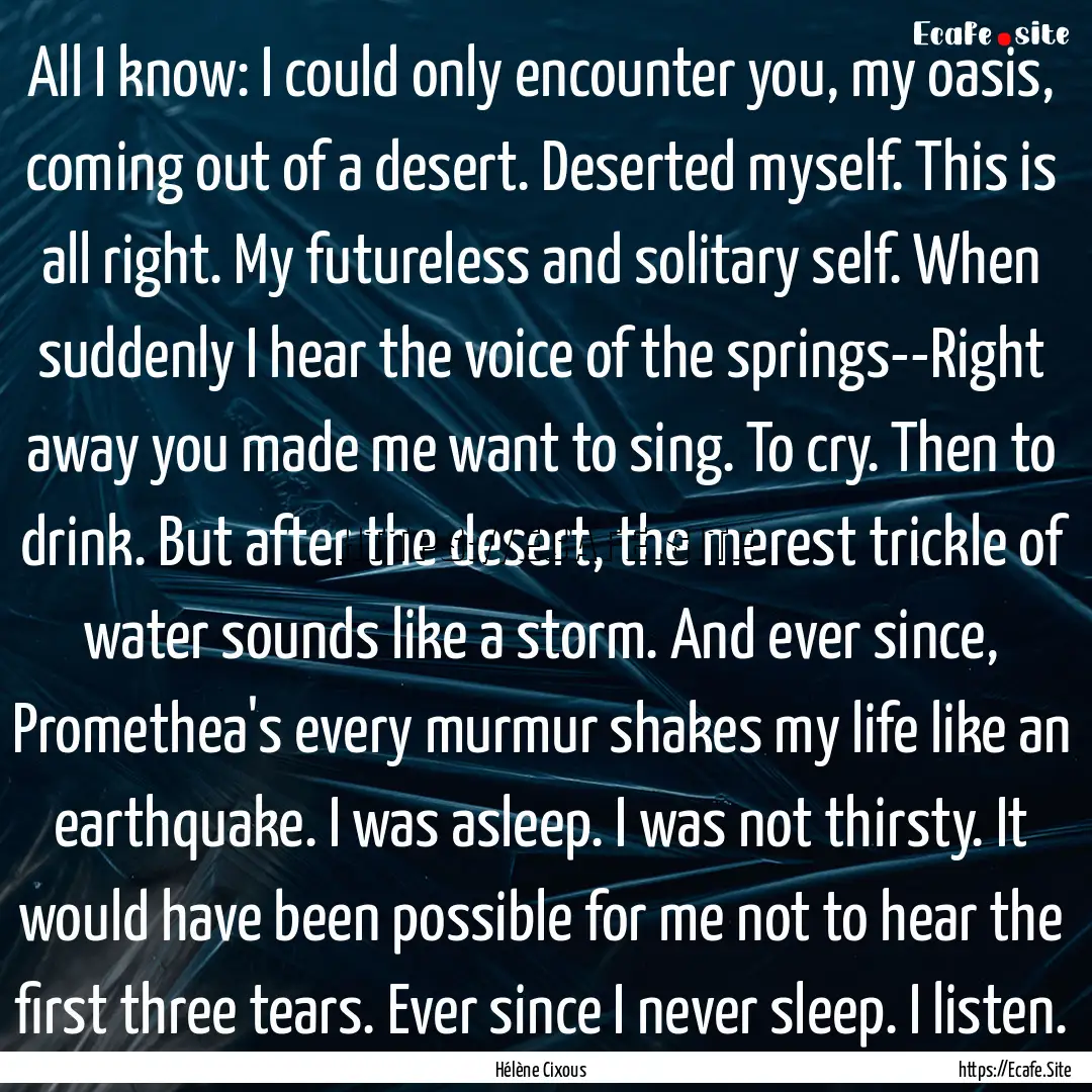 All I know: I could only encounter you, my.... : Quote by Hélène Cixous