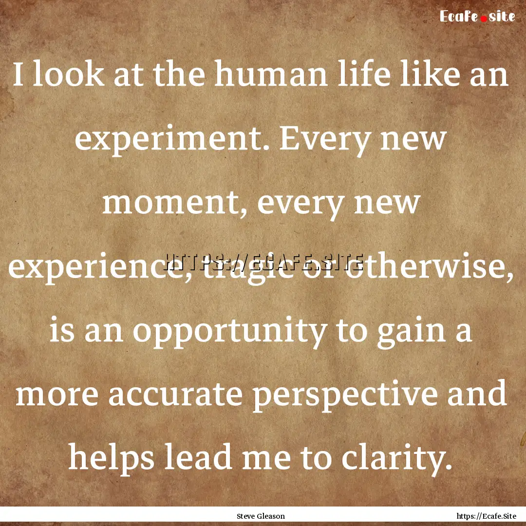 I look at the human life like an experiment..... : Quote by Steve Gleason