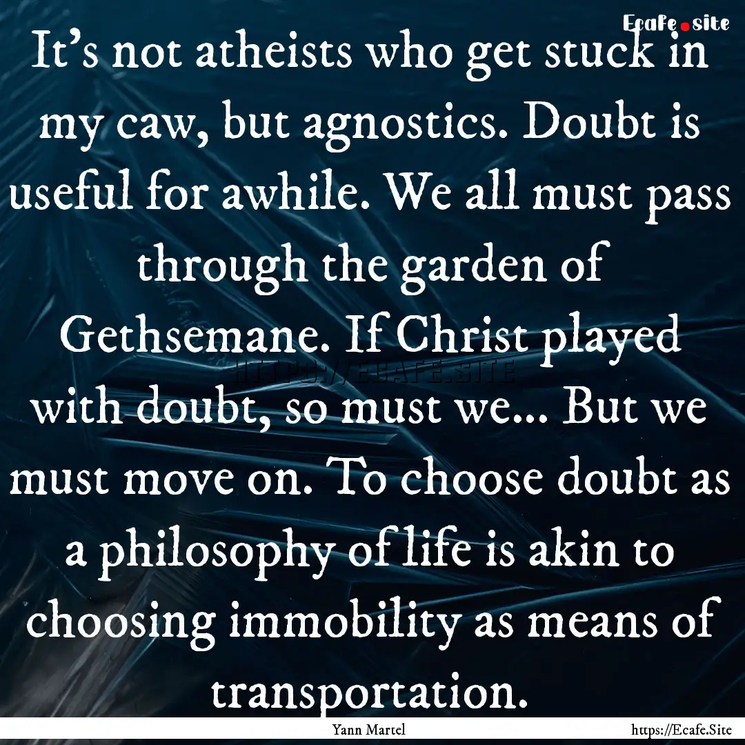 It's not atheists who get stuck in my caw,.... : Quote by Yann Martel