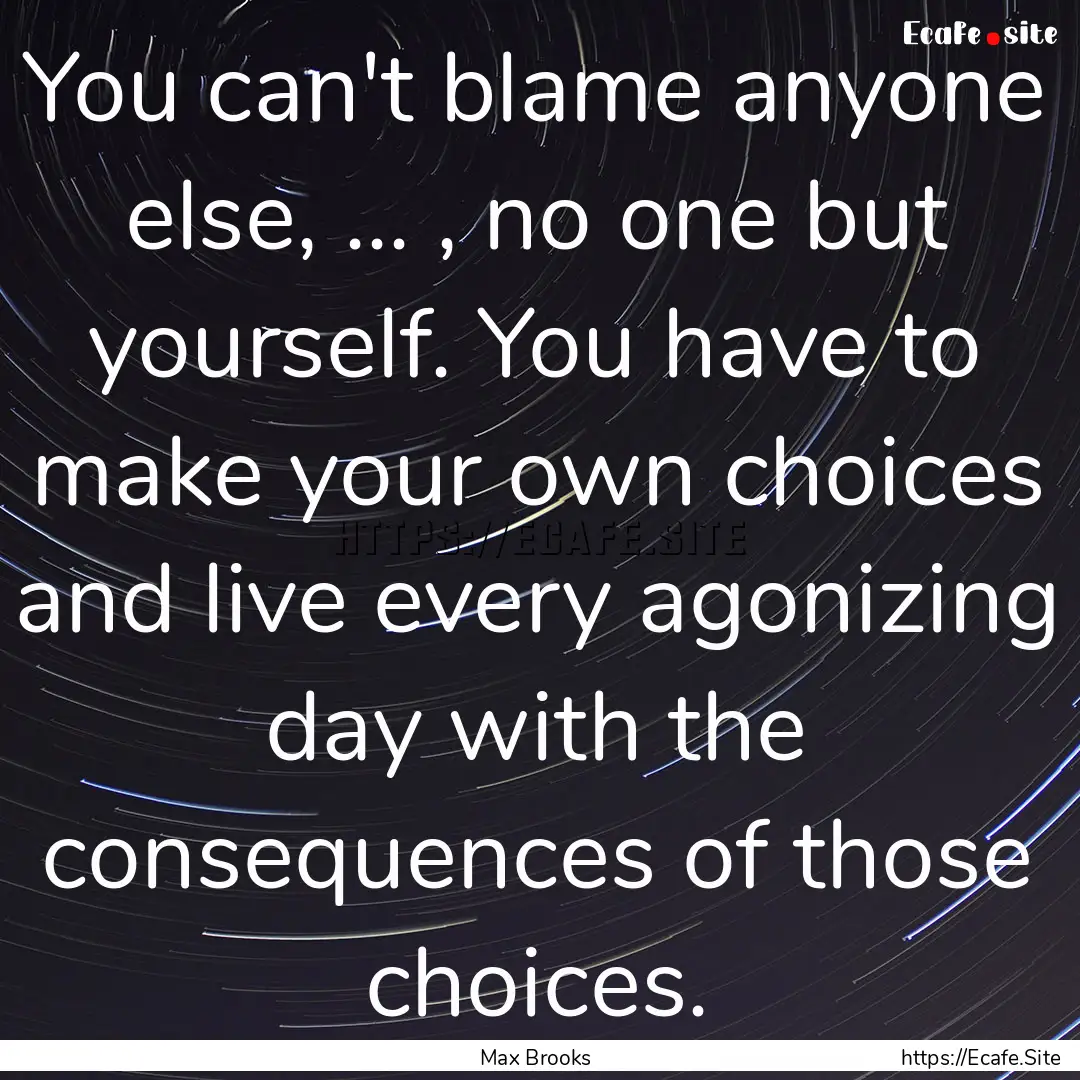 You can't blame anyone else, ... , no one.... : Quote by Max Brooks